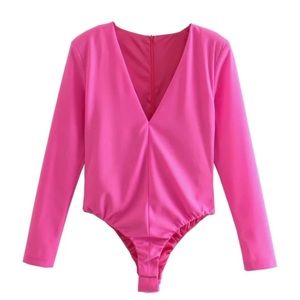 Long sleeve bodysuit neon pink amazing color new without a tag .